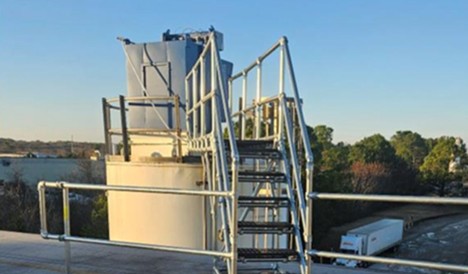 The new bridge walkway at the Georgia-Pacific Corrugated in Huntsville, Alabama, eliminating the need to use a straight ladder.